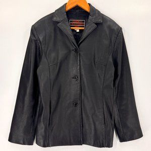 Vintage Lucky Leather Inc Women's Casual Retro Button Front Leather Jacket 2XL
